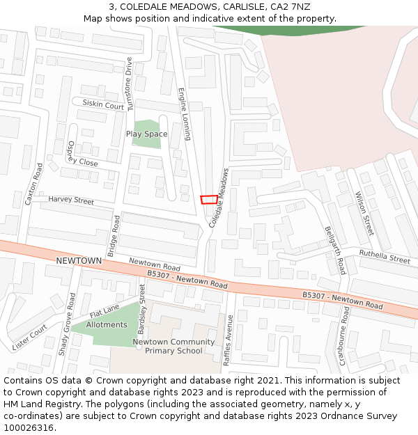 3, COLEDALE MEADOWS, CARLISLE, CA2 7NZ: Location map and indicative extent of plot