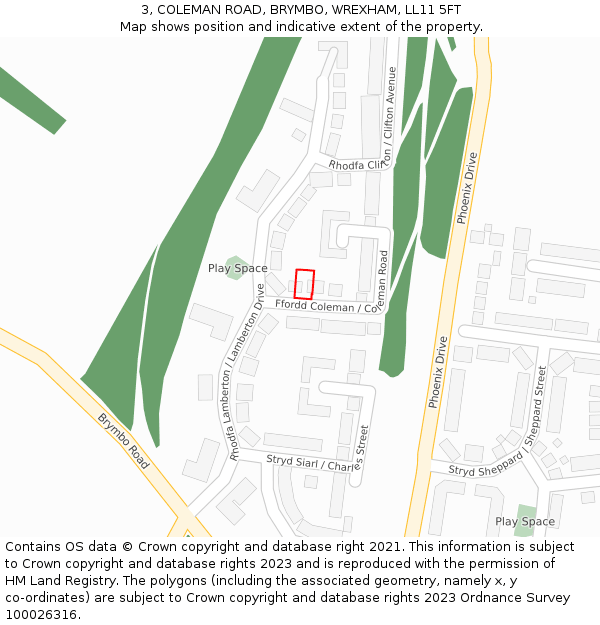 3, COLEMAN ROAD, BRYMBO, WREXHAM, LL11 5FT: Location map and indicative extent of plot