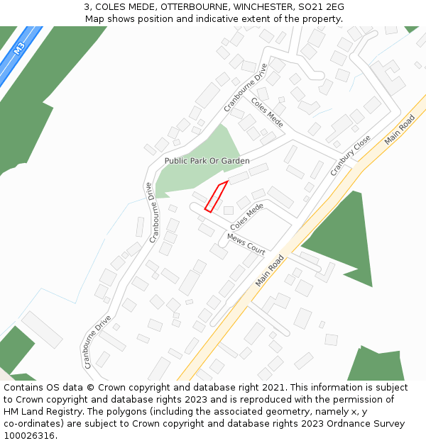 3, COLES MEDE, OTTERBOURNE, WINCHESTER, SO21 2EG: Location map and indicative extent of plot