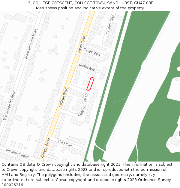 3, COLLEGE CRESCENT, COLLEGE TOWN, SANDHURST, GU47 0RF: Location map and indicative extent of plot