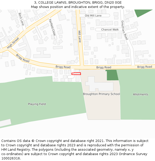 3, COLLEGE LAWNS, BROUGHTON, BRIGG, DN20 0GE: Location map and indicative extent of plot