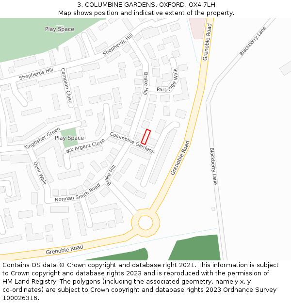 3, COLUMBINE GARDENS, OXFORD, OX4 7LH: Location map and indicative extent of plot