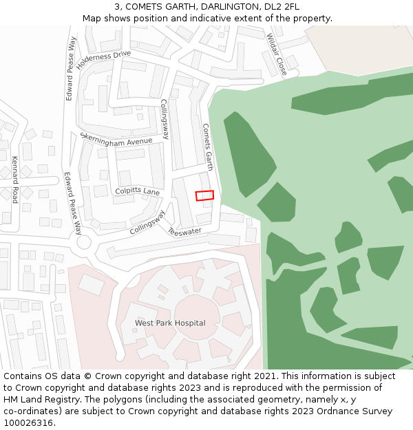 3, COMETS GARTH, DARLINGTON, DL2 2FL: Location map and indicative extent of plot