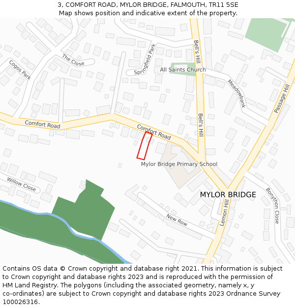 3, COMFORT ROAD, MYLOR BRIDGE, FALMOUTH, TR11 5SE: Location map and indicative extent of plot