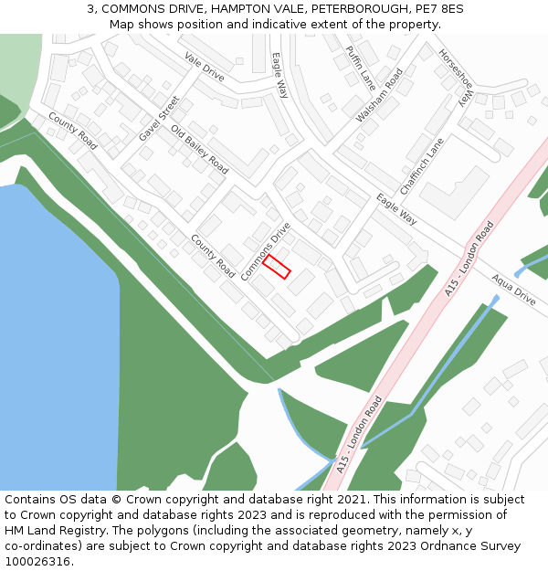 3, COMMONS DRIVE, HAMPTON VALE, PETERBOROUGH, PE7 8ES: Location map and indicative extent of plot