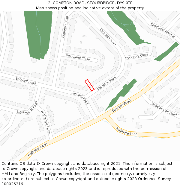 3, COMPTON ROAD, STOURBRIDGE, DY9 0TE: Location map and indicative extent of plot