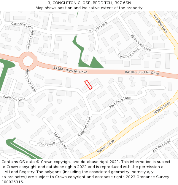 3, CONGLETON CLOSE, REDDITCH, B97 6SN: Location map and indicative extent of plot