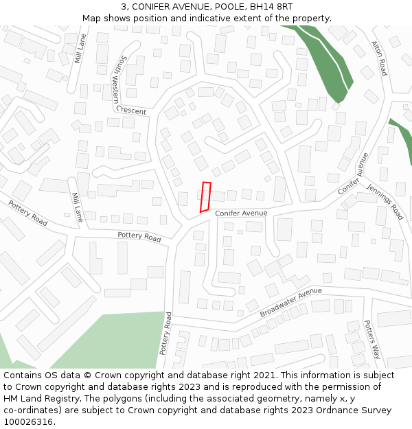 3, CONIFER AVENUE, POOLE, BH14 8RT: Location map and indicative extent of plot