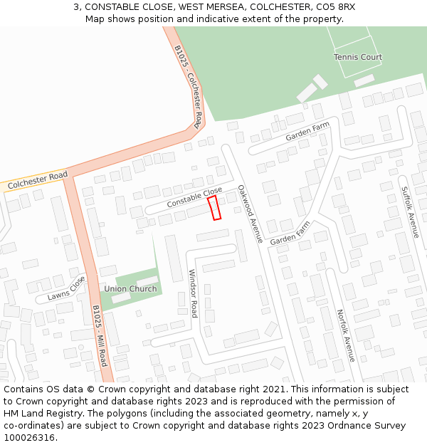 3, CONSTABLE CLOSE, WEST MERSEA, COLCHESTER, CO5 8RX: Location map and indicative extent of plot