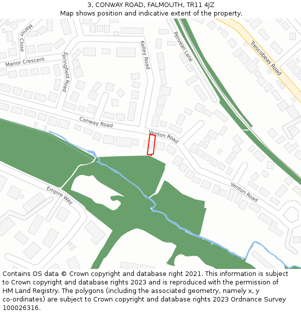 3, CONWAY ROAD, FALMOUTH, TR11 4JZ: Location map and indicative extent of plot