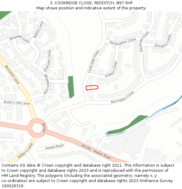 3, COOKRIDGE CLOSE, REDDITCH, B97 6HF: Location map and indicative extent of plot