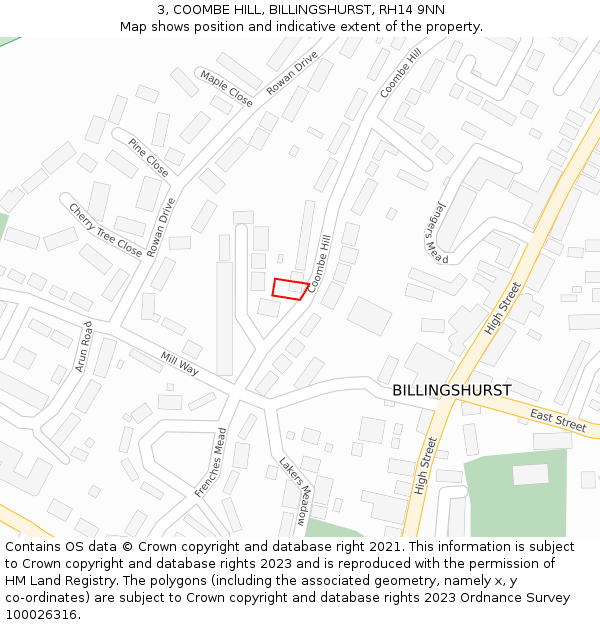 3, COOMBE HILL, BILLINGSHURST, RH14 9NN: Location map and indicative extent of plot