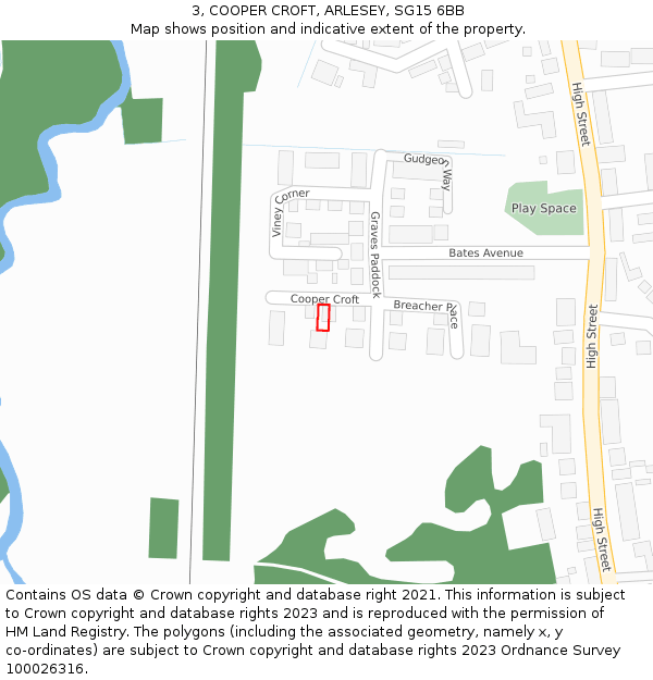3, COOPER CROFT, ARLESEY, SG15 6BB: Location map and indicative extent of plot