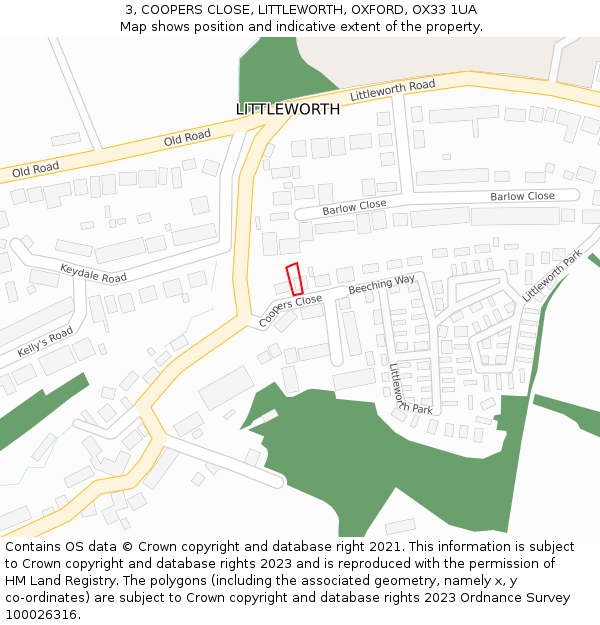 3, COOPERS CLOSE, LITTLEWORTH, OXFORD, OX33 1UA: Location map and indicative extent of plot