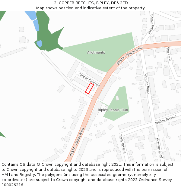 3, COPPER BEECHES, RIPLEY, DE5 3ED: Location map and indicative extent of plot