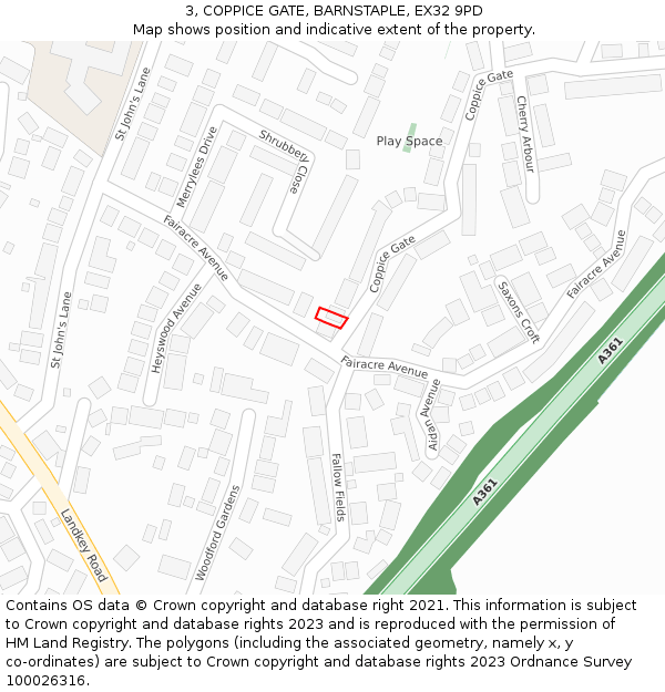 3, COPPICE GATE, BARNSTAPLE, EX32 9PD: Location map and indicative extent of plot