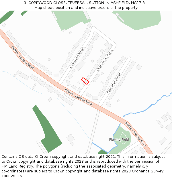 3, COPPYWOOD CLOSE, TEVERSAL, SUTTON-IN-ASHFIELD, NG17 3LL: Location map and indicative extent of plot