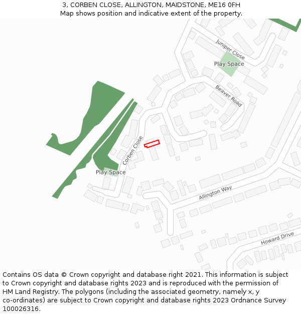 3, CORBEN CLOSE, ALLINGTON, MAIDSTONE, ME16 0FH: Location map and indicative extent of plot
