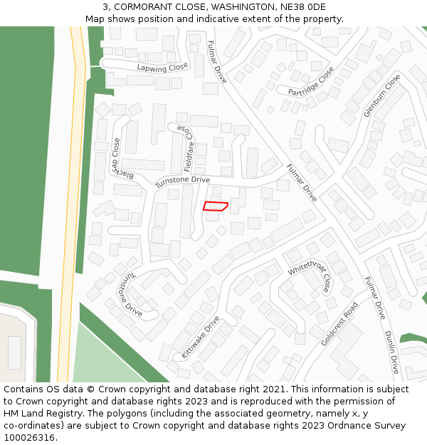 3, CORMORANT CLOSE, WASHINGTON, NE38 0DE: Location map and indicative extent of plot