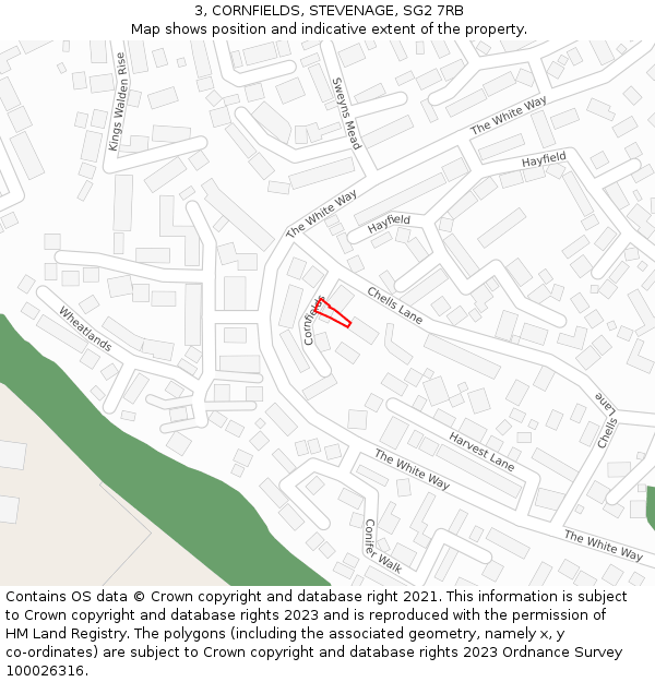 3, CORNFIELDS, STEVENAGE, SG2 7RB: Location map and indicative extent of plot