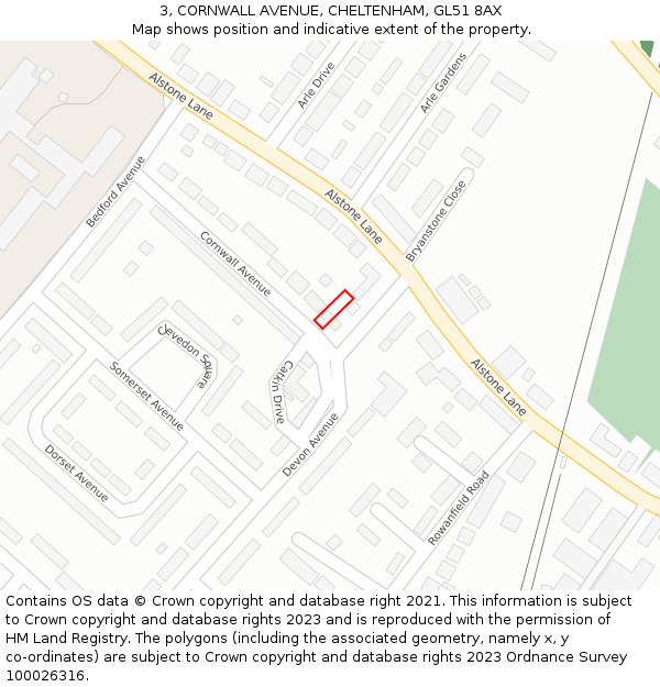 3, CORNWALL AVENUE, CHELTENHAM, GL51 8AX: Location map and indicative extent of plot