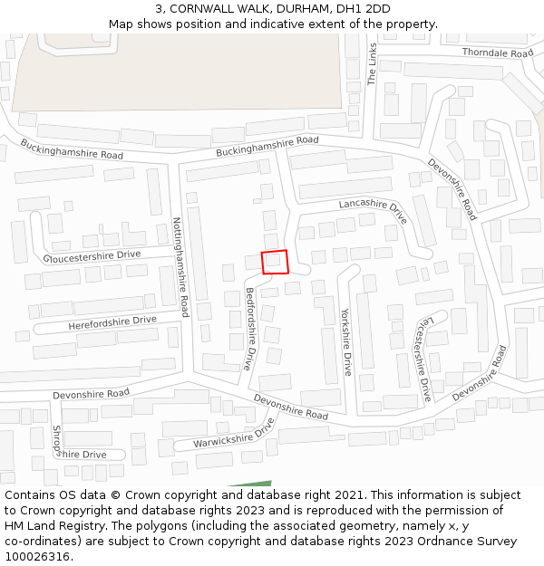 3, CORNWALL WALK, DURHAM, DH1 2DD: Location map and indicative extent of plot