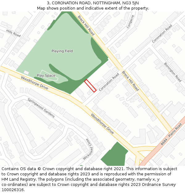 3, CORONATION ROAD, NOTTINGHAM, NG3 5JN: Location map and indicative extent of plot