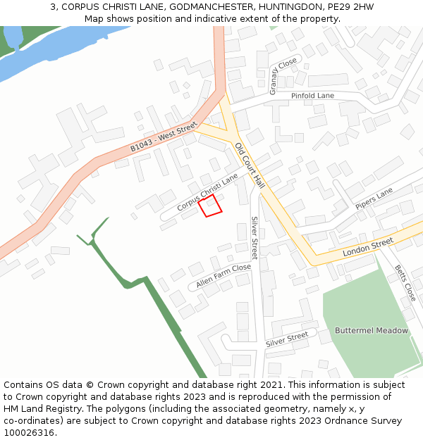 3, CORPUS CHRISTI LANE, GODMANCHESTER, HUNTINGDON, PE29 2HW: Location map and indicative extent of plot