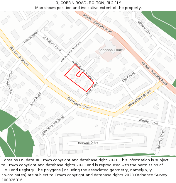 3, CORRIN ROAD, BOLTON, BL2 1LY: Location map and indicative extent of plot