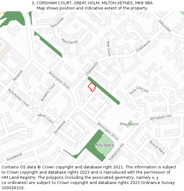 3, CORSHAM COURT, GREAT HOLM, MILTON KEYNES, MK8 9BA: Location map and indicative extent of plot