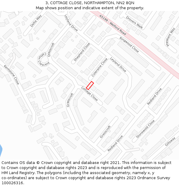 3, COTTAGE CLOSE, NORTHAMPTON, NN2 8QN: Location map and indicative extent of plot