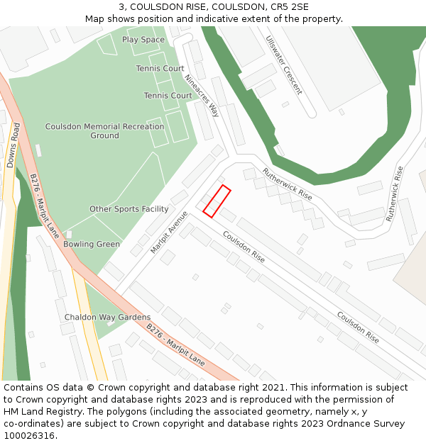 3, COULSDON RISE, COULSDON, CR5 2SE: Location map and indicative extent of plot