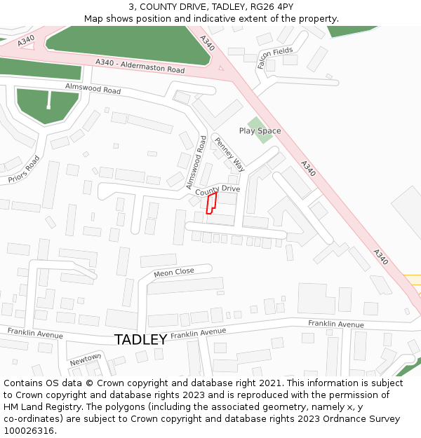 3, COUNTY DRIVE, TADLEY, RG26 4PY: Location map and indicative extent of plot