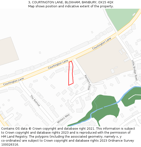 3, COURTINGTON LANE, BLOXHAM, BANBURY, OX15 4QX: Location map and indicative extent of plot