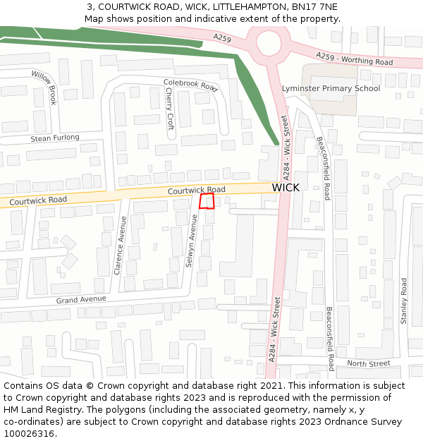 3, COURTWICK ROAD, WICK, LITTLEHAMPTON, BN17 7NE: Location map and indicative extent of plot