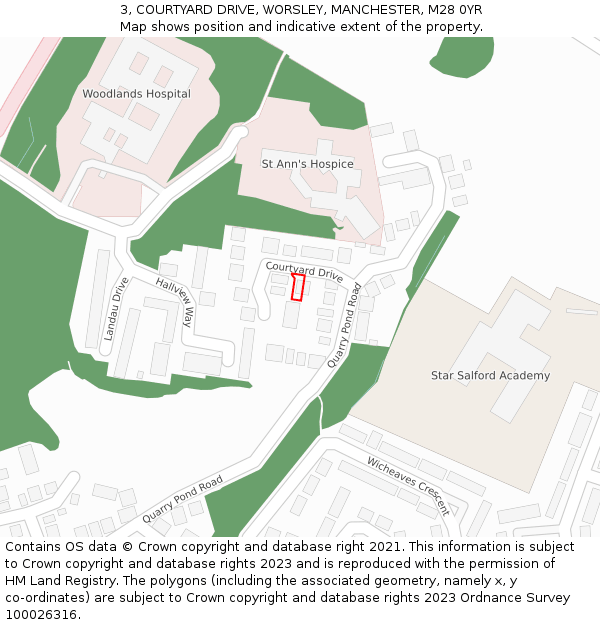 3, COURTYARD DRIVE, WORSLEY, MANCHESTER, M28 0YR: Location map and indicative extent of plot