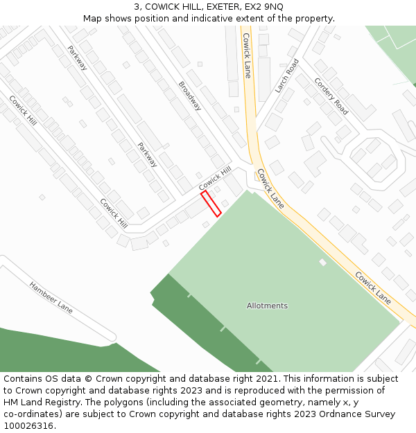3, COWICK HILL, EXETER, EX2 9NQ: Location map and indicative extent of plot