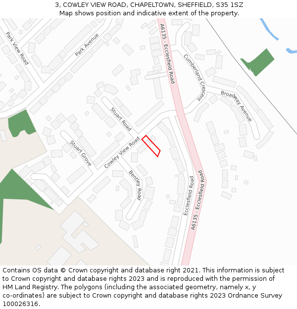 3, COWLEY VIEW ROAD, CHAPELTOWN, SHEFFIELD, S35 1SZ: Location map and indicative extent of plot