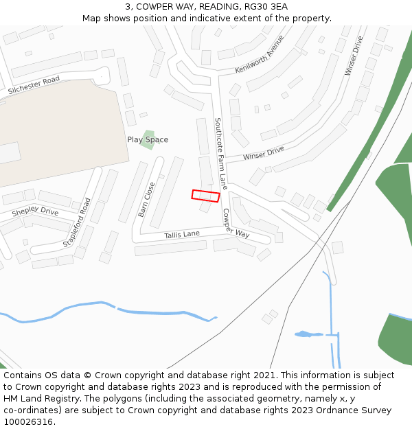 3, COWPER WAY, READING, RG30 3EA: Location map and indicative extent of plot