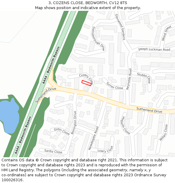 3, COZENS CLOSE, BEDWORTH, CV12 8TS: Location map and indicative extent of plot