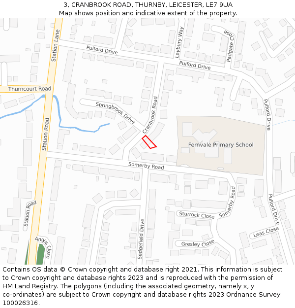 3, CRANBROOK ROAD, THURNBY, LEICESTER, LE7 9UA: Location map and indicative extent of plot