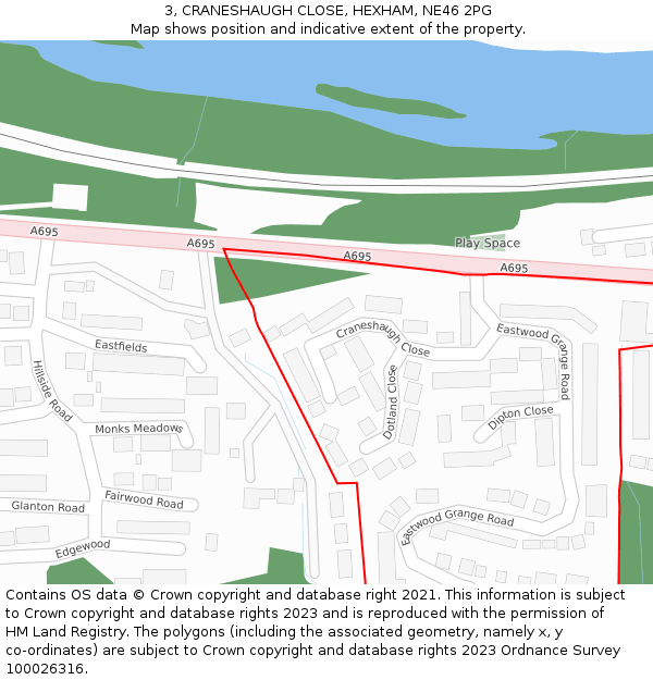 3, CRANESHAUGH CLOSE, HEXHAM, NE46 2PG: Location map and indicative extent of plot