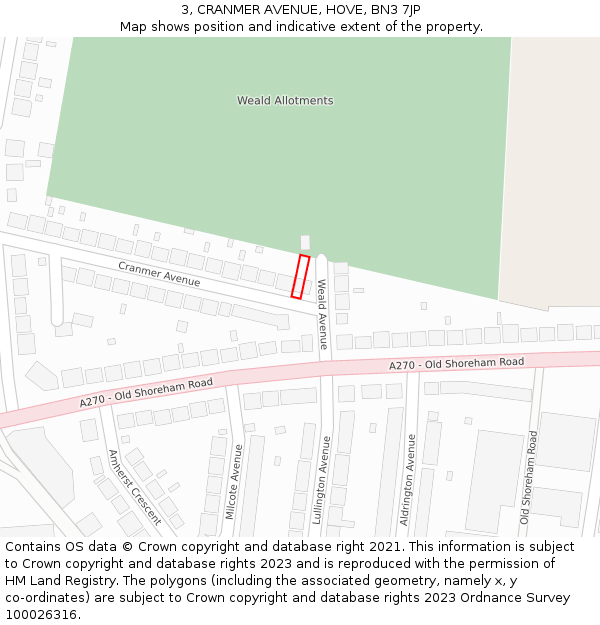 3, CRANMER AVENUE, HOVE, BN3 7JP: Location map and indicative extent of plot