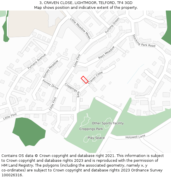 3, CRAVEN CLOSE, LIGHTMOOR, TELFORD, TF4 3GD: Location map and indicative extent of plot