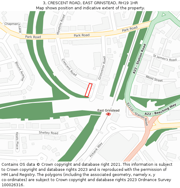 3, CRESCENT ROAD, EAST GRINSTEAD, RH19 1HR: Location map and indicative extent of plot