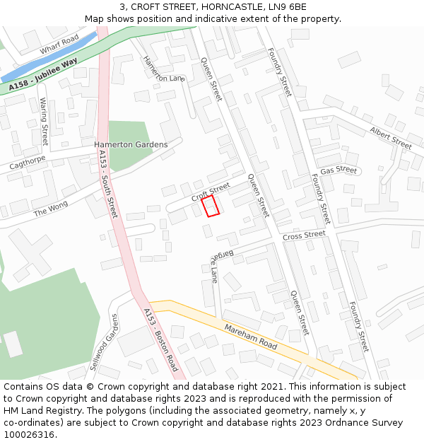 3, CROFT STREET, HORNCASTLE, LN9 6BE: Location map and indicative extent of plot