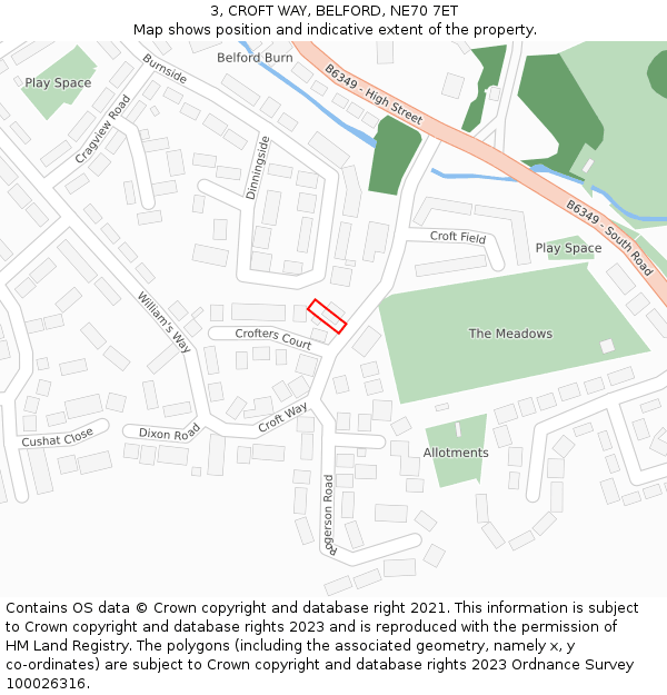 3, CROFT WAY, BELFORD, NE70 7ET: Location map and indicative extent of plot