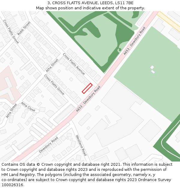 3, CROSS FLATTS AVENUE, LEEDS, LS11 7BE: Location map and indicative extent of plot
