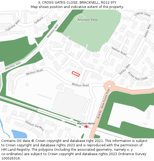 3, CROSS GATES CLOSE, BRACKNELL, RG12 9TY: Location map and indicative extent of plot