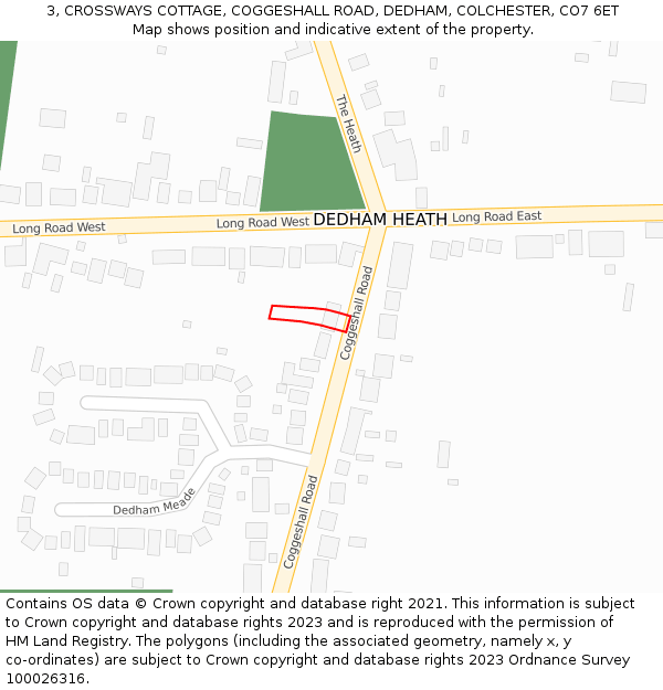 3, CROSSWAYS COTTAGE, COGGESHALL ROAD, DEDHAM, COLCHESTER, CO7 6ET: Location map and indicative extent of plot